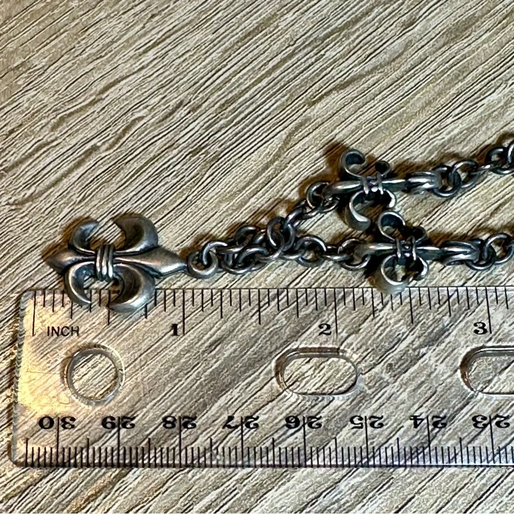 Fleur-de-Lis Oxidized Sterling Silver Artisan Signed Choker Necklace